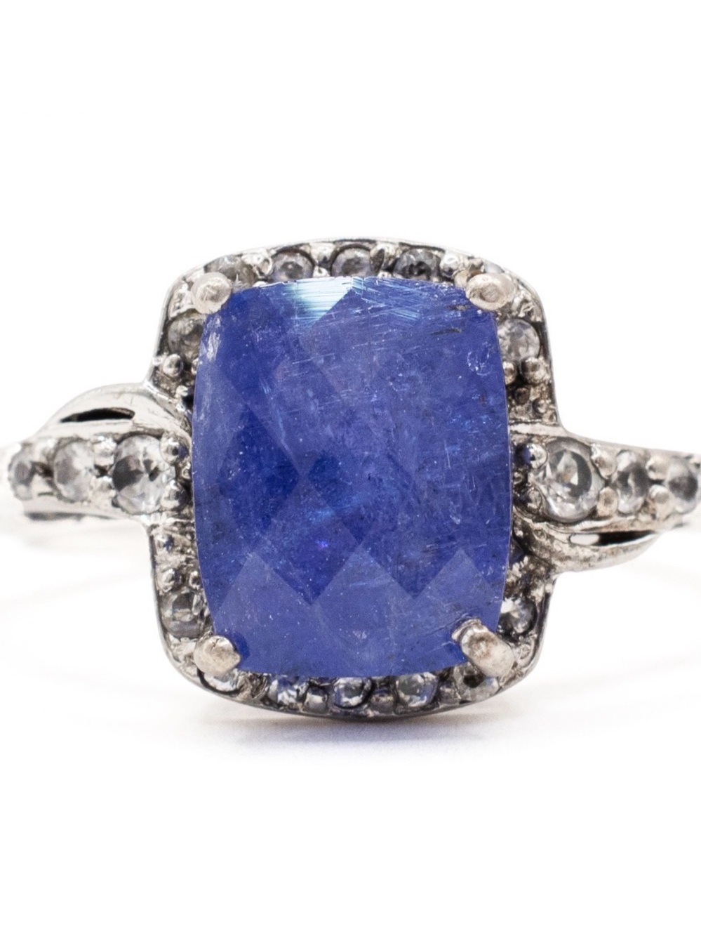 Sterling Silver Tanzanite and Diamond Halo Ring - Gemstone Women’s Ring - Picture 2 of 4
